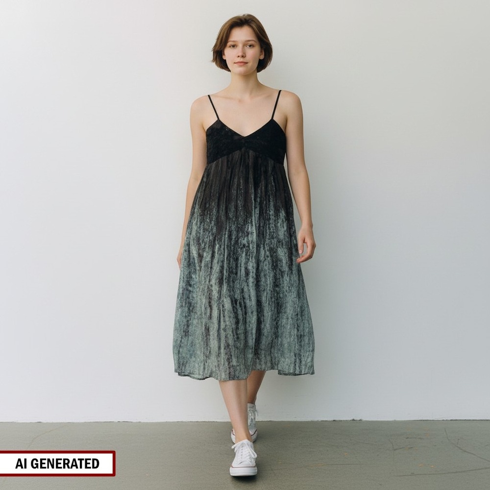 Maeve Midi Dress Womens Size 2 Black‎ Grey Ombre Sleeveless Rayon Babydoll